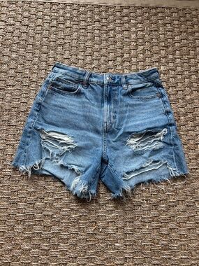 Distressed Light Blue Baggy Mom Shorts